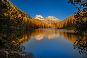 秋季山水湖泊树林远山风光摄影图片